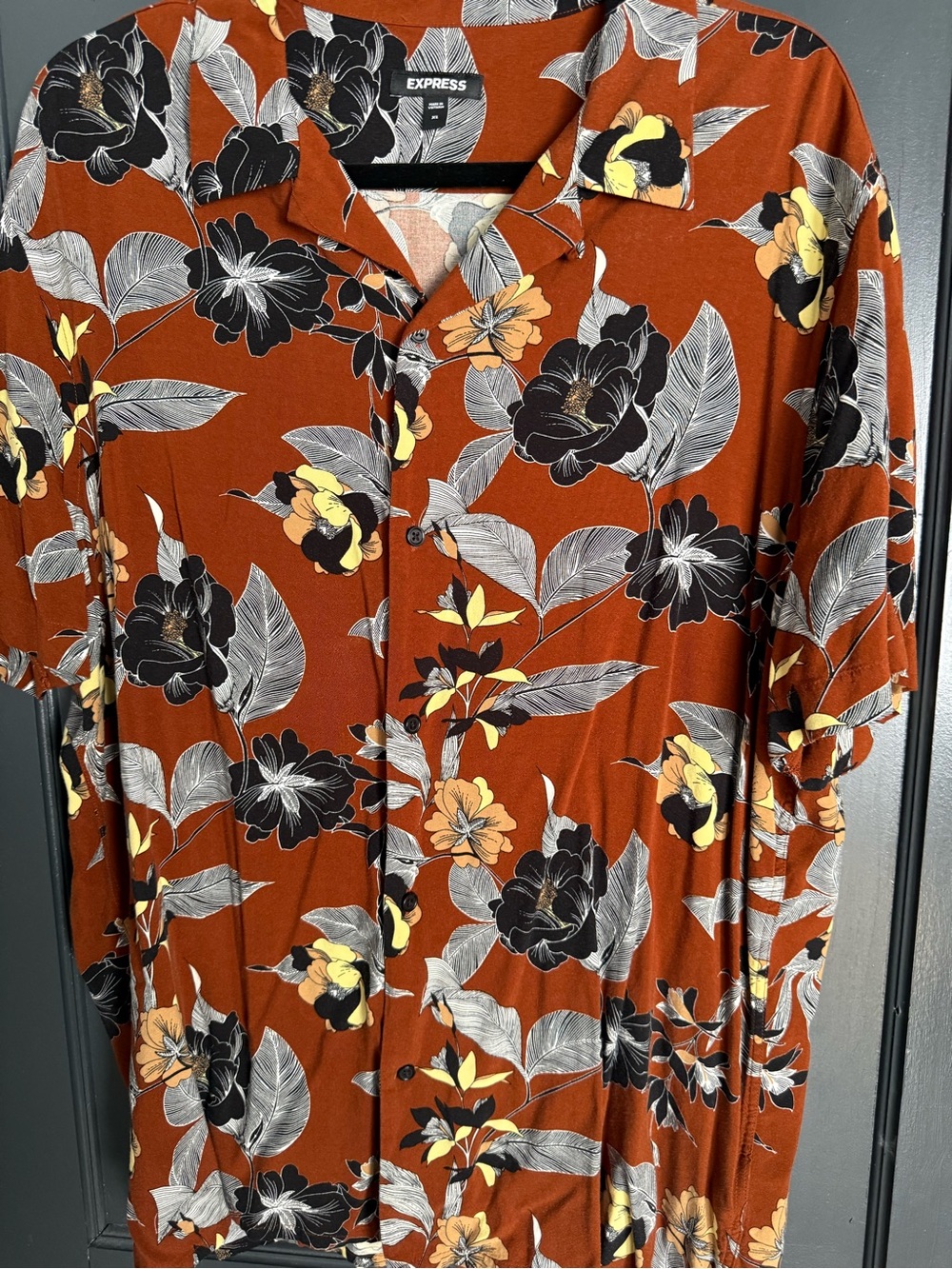 Express Men's Rust Floral Button-Up Shirt